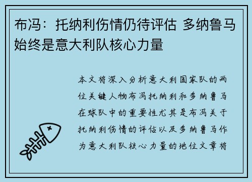 布冯：托纳利伤情仍待评估 多纳鲁马始终是意大利队核心力量